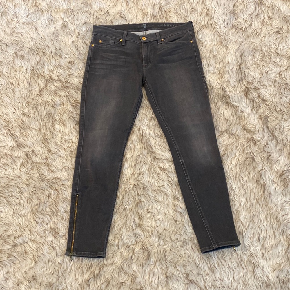 7 For All Mankind Gray Skinny Jeans with Gold Hardware and Ankle Zippers